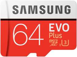 Карта памяти MicroSD Samsung EVO Plus 64Gb Class10 UHS-I с адаптером Red-White