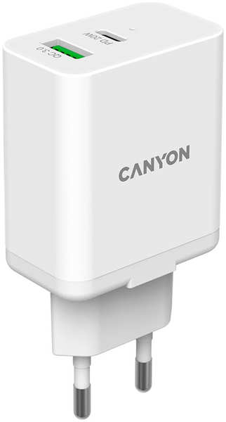 Сетевой адаптер для быстрой зарядки Canyon H-20W-03 Type-C 20W Power Delivery QC 30 18W белый 27310849