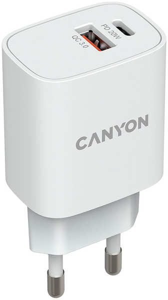 Сетевой адаптер для быстрой зарядки Canyon H-20W-04 Type-C 20W Power Delivery QC 30 18W белый 27310887