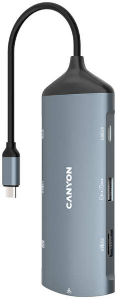USB Hub Canyon Type-C 8-в-1 DS-14 металл 8 портов быстрая зарядка PD100W Совместимость с ОС Windows / macOS Google Media Player Chromecast