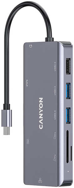 USB Hub Canyon Type-C 9-в-1 DS-11 металл 9 портов одновременное подключение 2х мониторов быстрая зарядка PD100W Совместимость с ОС Windows / macO 27311589