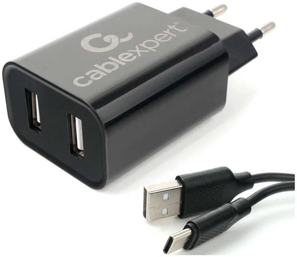 Сетевое з/у + DАТА кабель Cablexpert MP3A-PC-37 USB 2 порта, 2.4A, черный + кабель 1м Type-C MP3A-PC-37 USB 2 порта 2.4A черный + кабель 1м Type-C 27392769