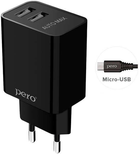 СЗУ Pero TC02, 2USB, 2.1A, c кабелем Micro USB в комплекте, TC02 2USB 2.1A c кабелем Micro USB в комплекте