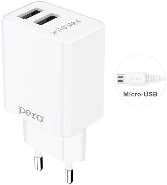 СЗУ Pero TC02, 2USB, 2.1A, c кабелем Micro USB в комплекте, белый TC02 2USB 2.1A c кабелем Micro USB в комплекте белый 27598477