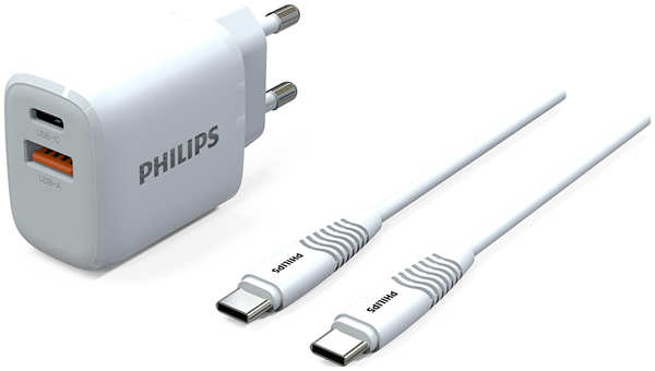 Сетевое зарядное устройство Philips PD25W + кабель USB C - USB C, (DLP2560DW/97) Сетевое зарядное устройство Philips PD25W + кабель USB C - USB C, (DLP2560DW/97) PD25W + кабель USB C - USB C (DLP2560DW/97)