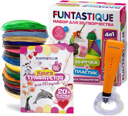Набор для 3D рисования Funtastique 3D-ручка CLEO с подставкой PLA-пластик 20 цветов Книжка с трафаретами для девочек 4-1-F