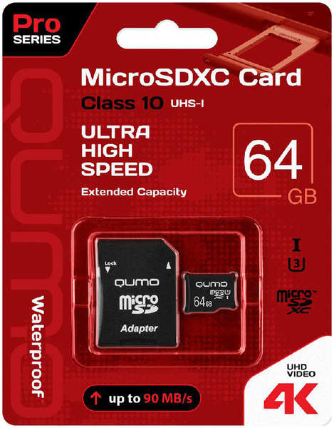 Карта памяти QUMO MicroSDXC 64GB UHS-I U3 Pro 27958188