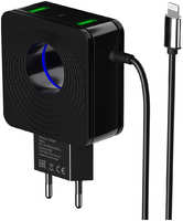 Сетевое ЗУ MoreChoice 2USB 2.4A для Lightning 8-pin со встроенным кабелем и LED подсветкой NC48i (Black)