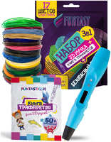 Набор для 3Д творчества 3в1 Funtasy 3D-ручка ONE (Голубой) + PLA-пластик 17 цветов + Книжка с трафаретами (3-1-FP001A-B-PLA-17-SB)