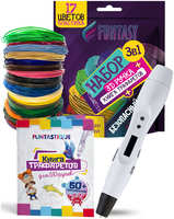 Набор для 3Д творчества 3в1 Funtasy 3D-ручка ONE (Белый) + PLA-пластик 17 цветов + Книжка с трафаретами (3-1-FP001A-W-PLA-17-SB)