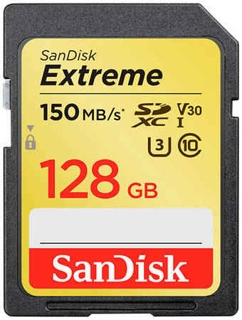 Карта Памяти 128Gb SanDisk Extreme SDXC Class 10 UHS-I U3 V30 (150/70 MB/s)