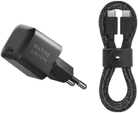 Сетевое зарядное устройство Native Union мощностью 30 Вт (USB-C) (GaN) и кабель с оплёткой и ремешком USB-C (1,2 м)