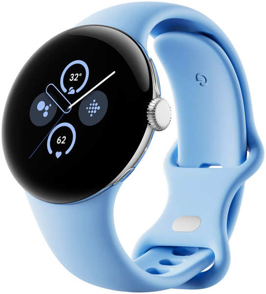 Умные часы Google Pixel Watch 2, Wi-Fi + LTE, «полированный серебристый» корпус, ремешок голубого цвета 3367610