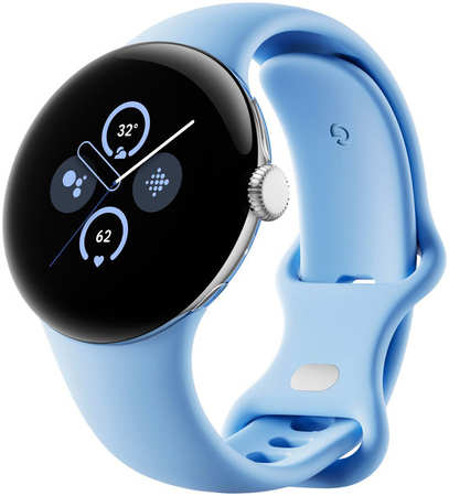 Умные часы Google Pixel Watch 2, Wi-Fi, «полированный серебристый» корпус, ремешок голубого цвета 3367616