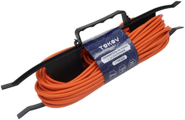 Удлинитель-шнур Tokov Electric на рамке 20 м с заземлением сечение 3х0,75 мм² с защитной крышкой 348446971008