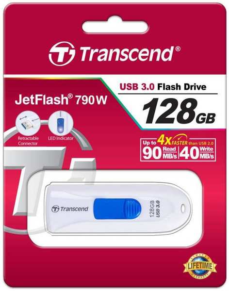 Карта памяти Transcend Флешка USB Jetflash 790 128Гб USB3.0 Белая 3601586