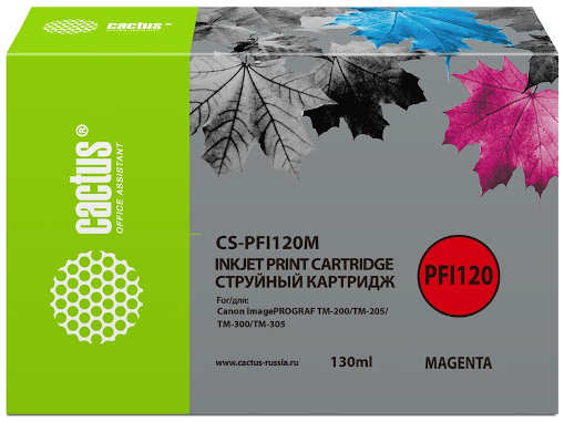 Картридж струйный Cactus CS-PFI120M пурпурный 130мл для Canon imagePROGRAF TM-200 TM-205 TM-300 TM-305 3659050
