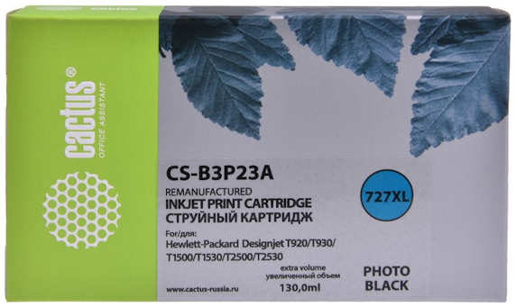 Картридж струйный Cactus №727 CS-B3P23A фото черный 130мл для HP DJ T920 T1500 3659056