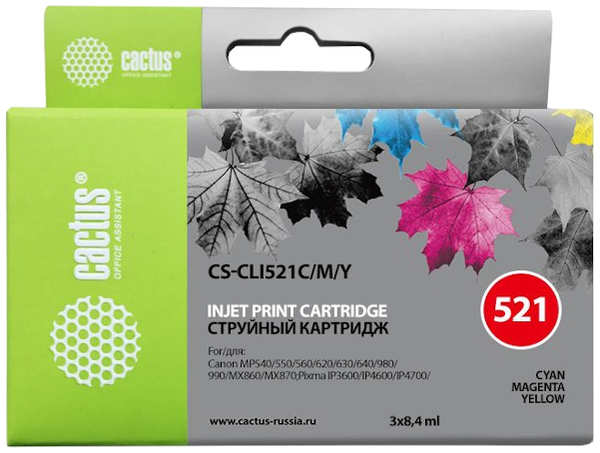 Картридж струйный Cactus CS-CLI521C M Y трехцветный для Canon Pixma MP540 MP550 8.2мл комплект 3шт 3659081