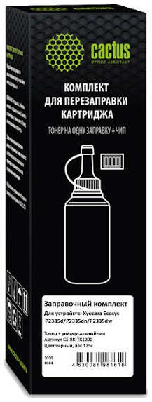 Тонер Cactus CS-RK-TK1200 черный туба 125гр в компл:чип для принтера Kyocera Ecosys P2335d P2335dn P2335dw 3659929