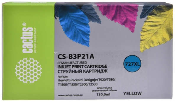 Картридж струйный Cactus №727 CS-B3P21A желтый 130мл для HP DJ T920 T1500 T2530 3659969