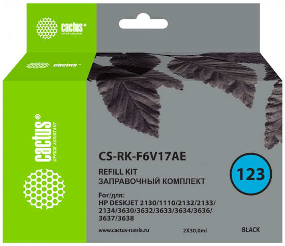 Заправочный набор Cactus CS-RK-F6V17AE черный 60мл для HP DeskJet 2130 36846736