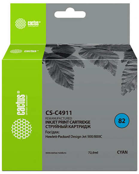 Картридж струйный Cactus CS-C4911 для №82 HP Design Jet 500/800C (72ml)