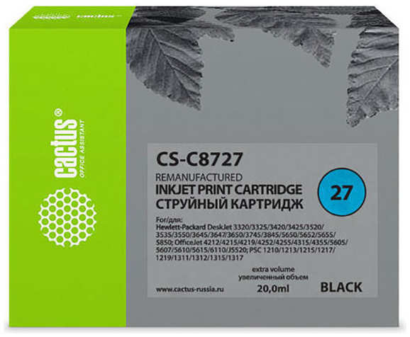 Картридж струйный Cactus CS-C8727 черный для №27 HP DeskJet 3320/3325/3420/3425/3520 (20ml) 36847154