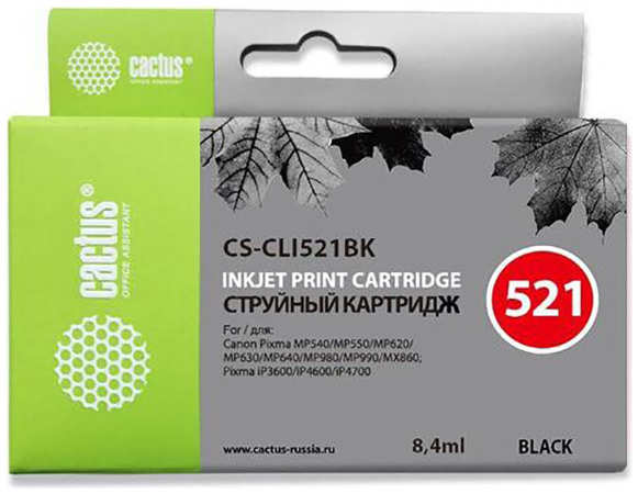 Картридж струйный Cactus CS-CLI521BK черный для Canon MP540/MP550/MP620/MP630 (8,2ml) 36847238