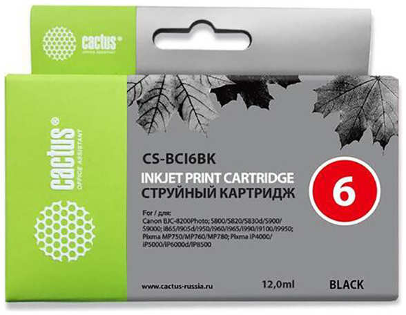 Картридж струйный Cactus CS-BCI6BK черный для Canon i905D i950S i960x i965 i990 i9100 (12ml) 36847254