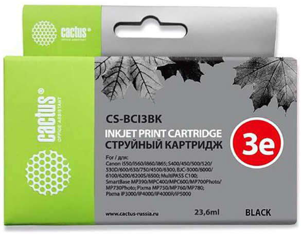 Картридж струйный Cactus CS-BCI3BK черный для Canon BJC-3000/ BJC-6000/ BJC-6100/ BJC-6200 (24ml) 36847258