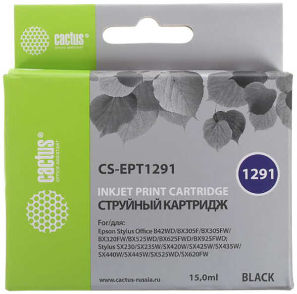 Картридж струйный Cactus CS-EPT1291 черный для Epson Stylus Office B42/BX305/BX305F (15ml) 36847263