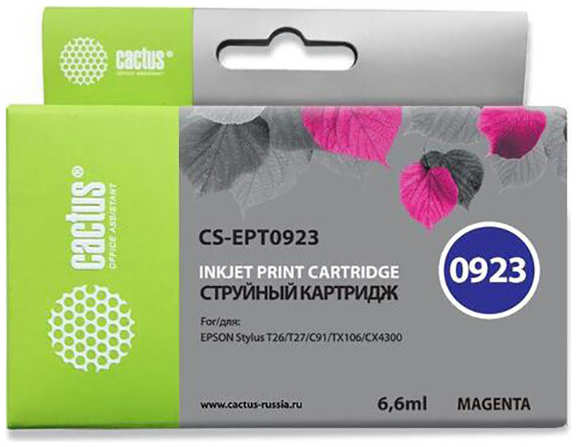 Картридж струйный Cactus CS-EPT0923 пурпурный для Epson Stylus C91/ CX4300/ T26/ T27/ TX106 (6,6ml) 36847267