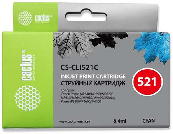 Картридж струйный Cactus CS-CLI521С голубой для Canon MP540/MP550/MP620/MP630 (8,2ml) 36847299