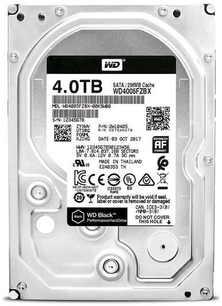 Жесткий диск(HDD) Western Digital 4Tb WD4005FZBX Black 3697268