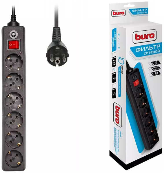 Сетевой фильтр Buro 600SH-3-B 3м Черный 3698635