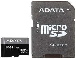 Карта памяти Adata microSDXC Class 10 UHS I U1 64Gb SD adapter (AUSDX64GUICL10-RA1)