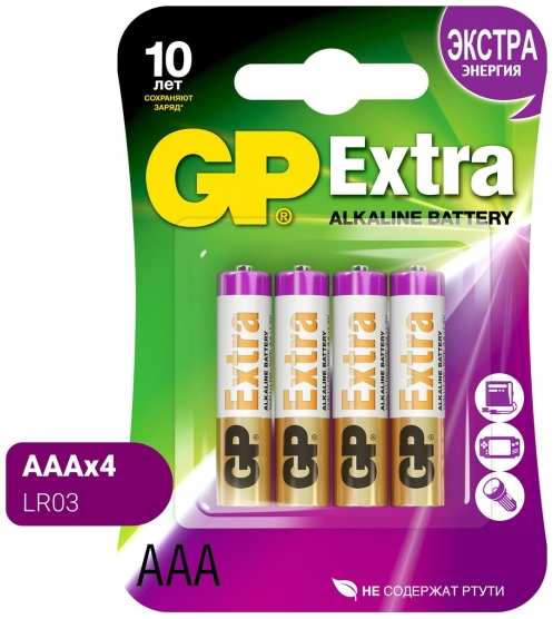 Батарея GP Extra Alkaline AAA (LR03), 4 шт. (24AX-CR4) 3714428628