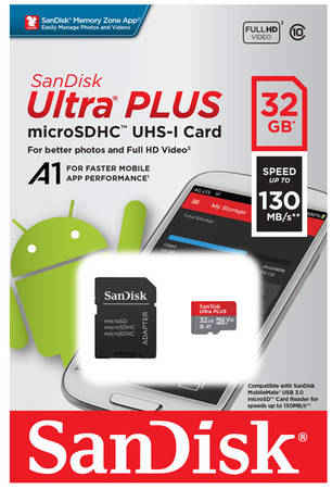 Карта памяти SDHC Micro SanDisk 32GB Ultra PLUS UHS-I (SDSQUB3-032G-GN6MA)