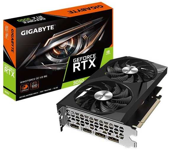 Видеокарта GIGABYTE RTX3050 WINDFORCE OC V2 8GB GDDR6 128-bit HDMIx2 37244707107