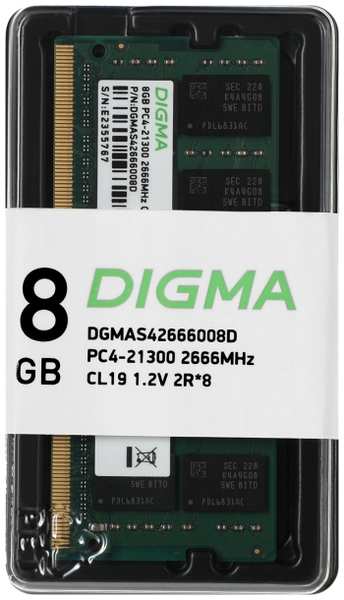 Оперативная память Digma DDR4 8GB 2666MHz SO-DIMM (DGMAS42666008D) 372663727