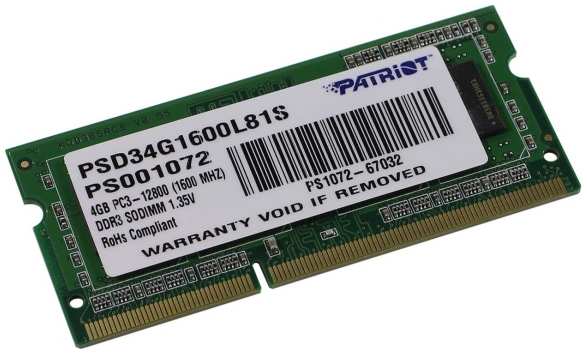 Оперативная память Patriot Memory 4GB Signature DDR3 1600Mhz (PSD34G1600L81S) 372669909