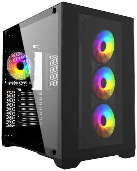 Корпус для компьютера Powercase CVBA-L4 Vision Black, Tempered Glass, 4х 120mm 5-color fan, чёрный, ATX 372673623