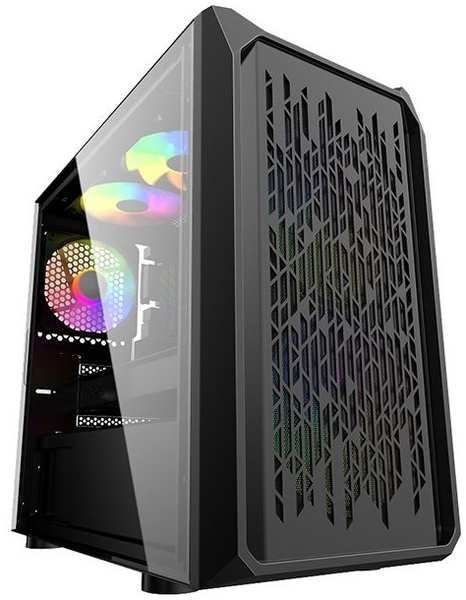 Корпус для компьютера Powercase CAMIB-L3 Alisio Micro X3B, Tempered Glass, 1х 120mm +2x 140mm 5-color fan, чёрный 372673672