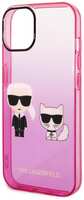 Чехол Karl Lagerfeld на iPhone 14 PC / TPU Karl&Choupette Gradient Pink