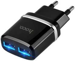 Сетевое зарядное устройство USB Hoco C12, 2USB, 2.4A, черный