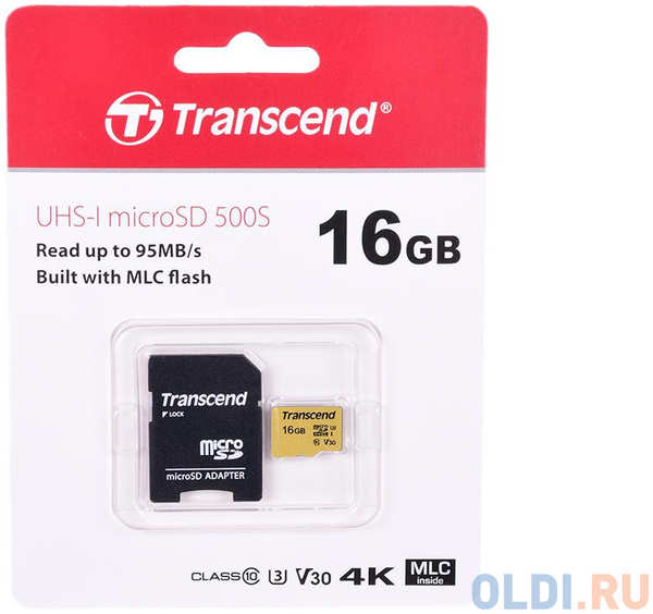 Карта памяти MicroSDHC 16GB Transcend UHS-I U3 microSD with Adapter, MLC (TS16GUSD500S) 434023910