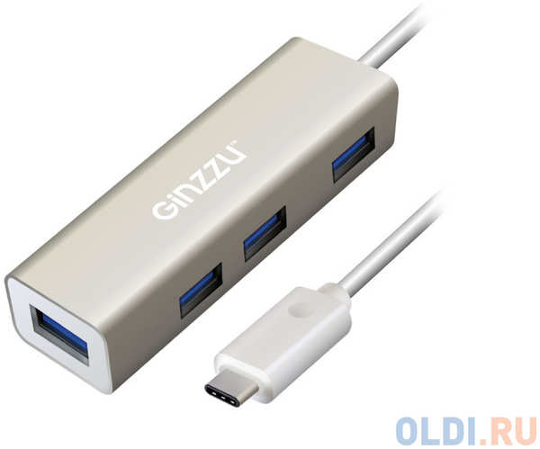 Концентратор Ginzzu GR-518UB OTG Type C, 4-х портовый USB 3.0 OTG Type C концентратор, интерфейс USB 3.1 Type C, кабель - 20 см, алюминиевый корпус