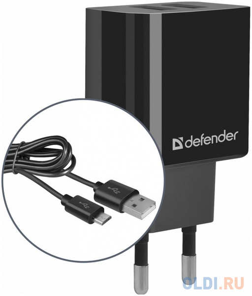 Сетевой адаптер Defender UPC-21 2xUSB,5V/2.1А кабель microUSB