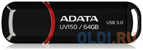 A-Data Внешний накопитель 64GB USB Drive ADATA USB 3.1 UV150 черная 90/20 МБ/с AUV150-64G-RBK 434068008